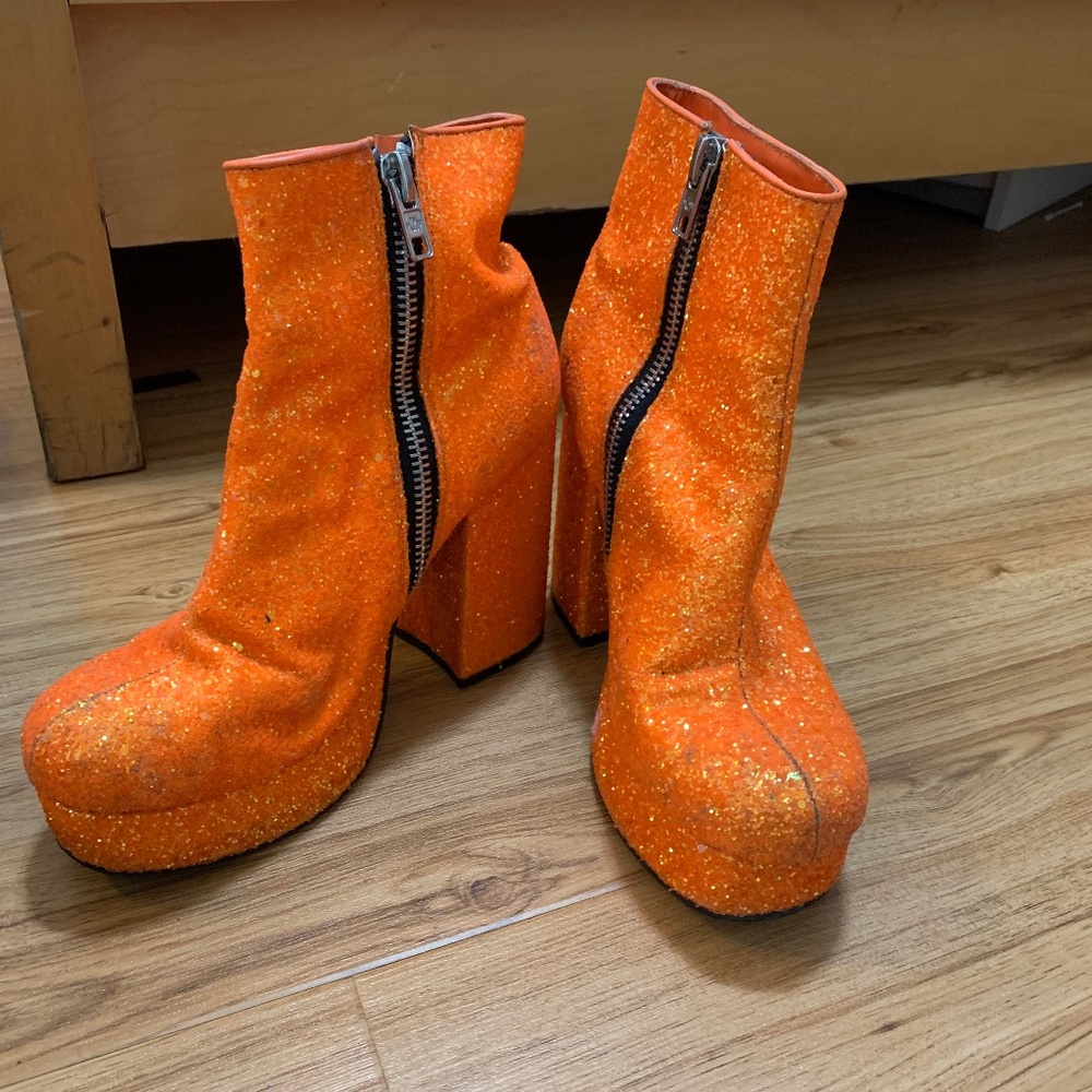 Orange glitter disco boots